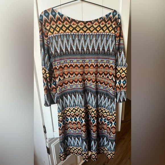 Matrushka Ziggy 3/4 Sleeve Vibrant Multicolor Geometric Midi Dress Sz M - Picture 10 of 12